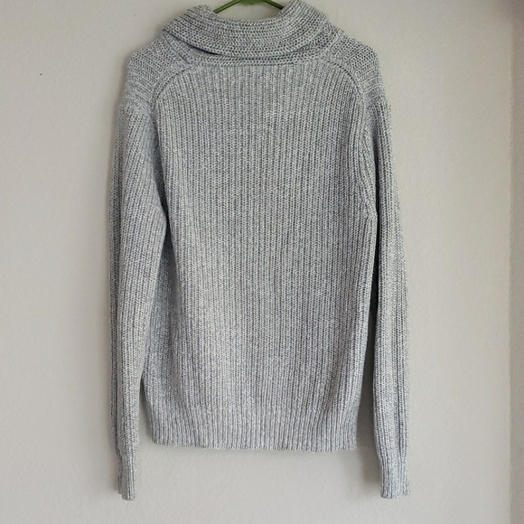 Express Gray Ribbed Shawl-Collar Button Sweater - Picture 4 of 6